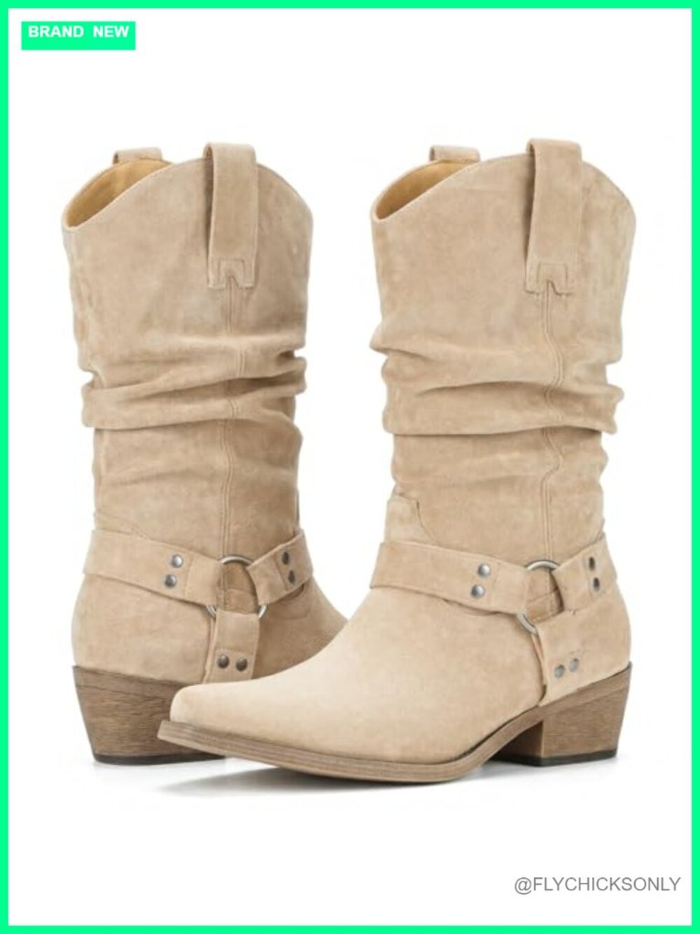 Faux Suede Cowboy Boots Women Mid Calf Slouchy Pointed Toe Western
